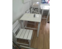 Thanh Lý Bộ Bàn Ghế Gỗ Cafe Take Away Trắng M3